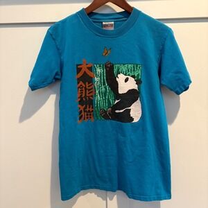 Vintage Oneita Panda T-Shirt Medium Blue 1988 Aerie Design Single Stitch Tee USA